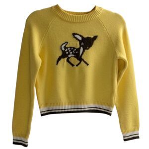 Urban Outfitters UO Yellow Oh Deer Jumper Sweater Top Yellow Brown XS?